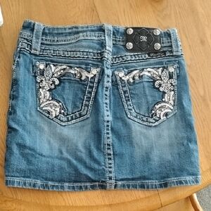 Miss Me Blue Denim Mini Skirt with Silver Embellishments
